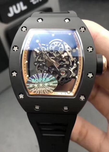 Review Richard Mille Rm055 black Ceramic black Rubber mens watch replica